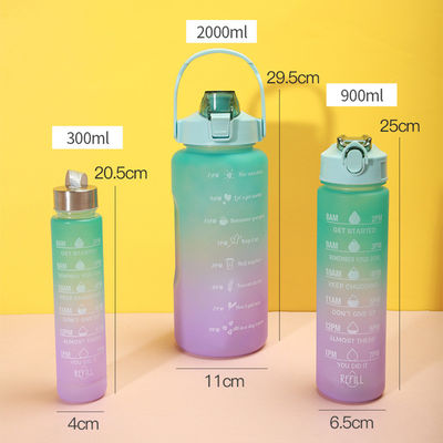 2000ml 900ml 300ml 3 σε 1 Custom πλαστικό μπουκάλι από άχυρο με χρονόμετρο για γυμναστήριο και αθλητισμό