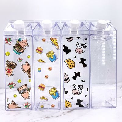 Unisex 500ml Διαφανές πλαστικό μπουκάλι νερού Εφαρμόσιμο για βραστό νερό Γλυκό τετράγωνο σχεδιασμό