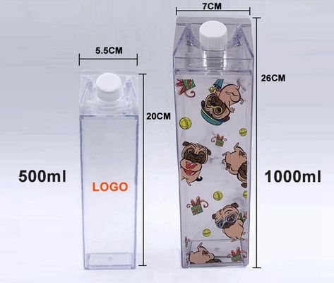 Unisex 500ml Διαφανές πλαστικό μπουκάλι νερού Εφαρμόσιμο για βραστό νερό Γλυκό τετράγωνο σχεδιασμό