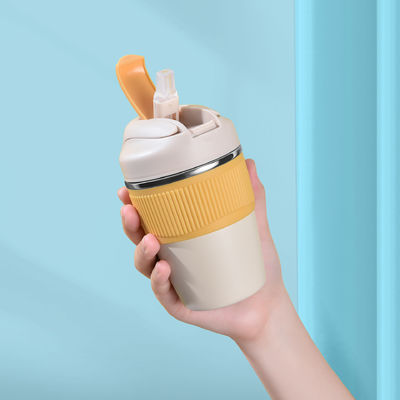 Προσαρμοσμένο λογότυπο 350ml 480ml 316 μπουκάλι νερού από ανοξείδωτο χάλυβα με κάλυμμα από σιλικόνη και άχυρο