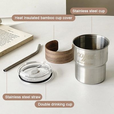 Κούπα τσαγιού καφέ από ανοξείδωτο χάλυβα με προσαρμοσμένο λογότυπο εκτύπωσης και μανίκια κατά της καύσης