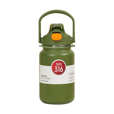 Θερμική κούπα για τσάι και ποτά 1300ml φορητό μπουκάλι νερού από ανοξείδωτο χάλυβα γκρι λογότυπο