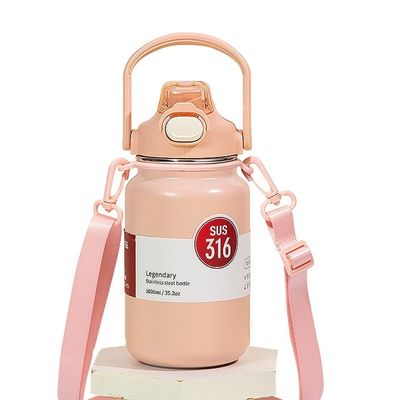 Θερμική κούπα για τσάι και ποτά 1300ml φορητό μπουκάλι νερού από ανοξείδωτο χάλυβα γκρι λογότυπο