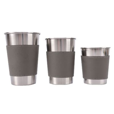 170ML 330ML 500ML Ατσάλινη Κούπα Μπύρας Φορητή Κούπα Νερού Καμπινγκ με Δερμάτινη Θήκη