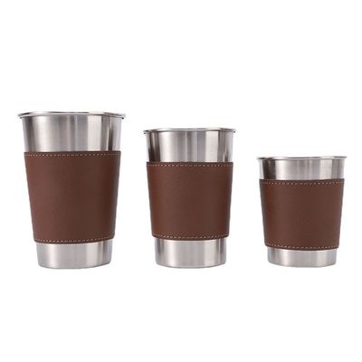 170ML 330ML 500ML Ατσάλινη Κούπα Μπύρας Φορητή Κούπα Νερού Καμπινγκ με Δερμάτινη Θήκη