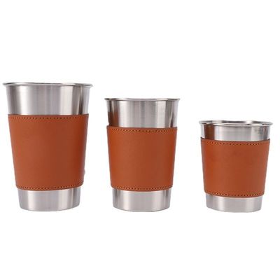 170ML 330ML 500ML Ατσάλινη Κούπα Μπύρας Φορητή Κούπα Νερού Καμπινγκ με Δερμάτινη Θήκη