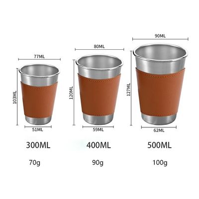 170ML 330ML 500ML Ατσάλινη Κούπα Μπύρας Φορητή Κούπα Νερού Καμπινγκ με Δερμάτινη Θήκη