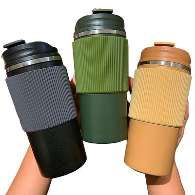 ΚΑΠΟΥΡΙΟ 450ml διπλής τοιχώσεως από ανοξείδωτο χάλυβα ταξιδιωτικό φλιτζάνι καφέ με θήκη από σιλικόνη