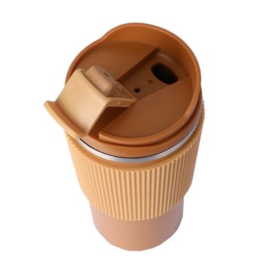 ΚΑΠΟΥΡΙΟ 450ml διπλής τοιχώσεως από ανοξείδωτο χάλυβα ταξιδιωτικό φλιτζάνι καφέ με θήκη από σιλικόνη