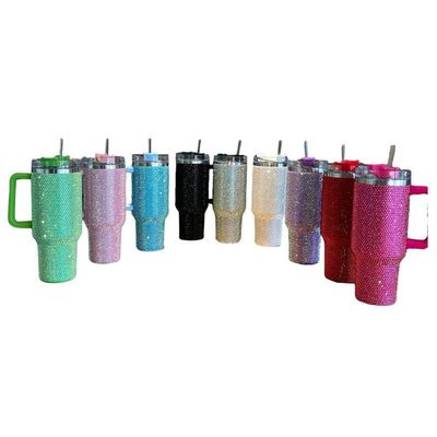 40oz Ράινστεον Πλαστ Tumbler Κύπελλο με Κουμπί και Φέτα Διπλό Τείχος Κατασκευή