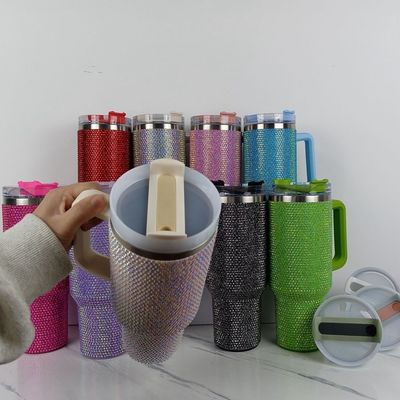 40oz Ράινστεον Πλαστ Tumbler Κύπελλο με Κουμπί και Φέτα Διπλό Τείχος Κατασκευή