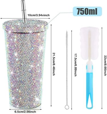500 ml διπλό τοίχωμα μονωμένο διαμαντένιο ράφινες tumbler με αξεσουάρ με άχυρο